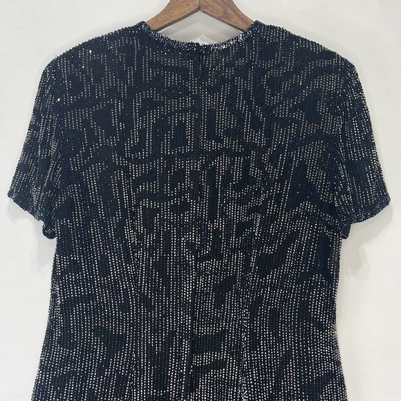 Vintage Dress Gown Midi Black Beaded Silk Evening Party Size M 90's 80's - Picture 16 of 16